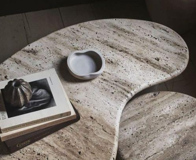 LOVE SET OG TWO COFFEE TABLES TRAVERTINE